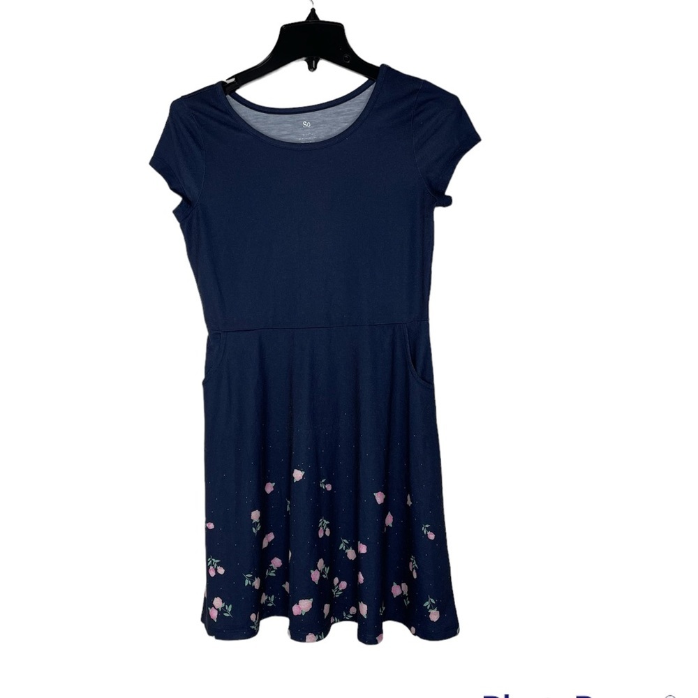 SO Girls Blue Dress With Pink Roses